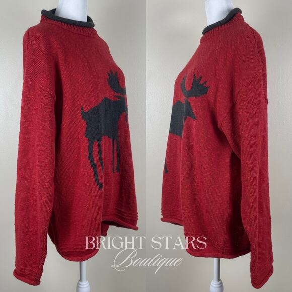 Extremely Rare Red Black Moose Reindeer Sweater ASO Phoebe Buffay Friends - Picture 7 of 9